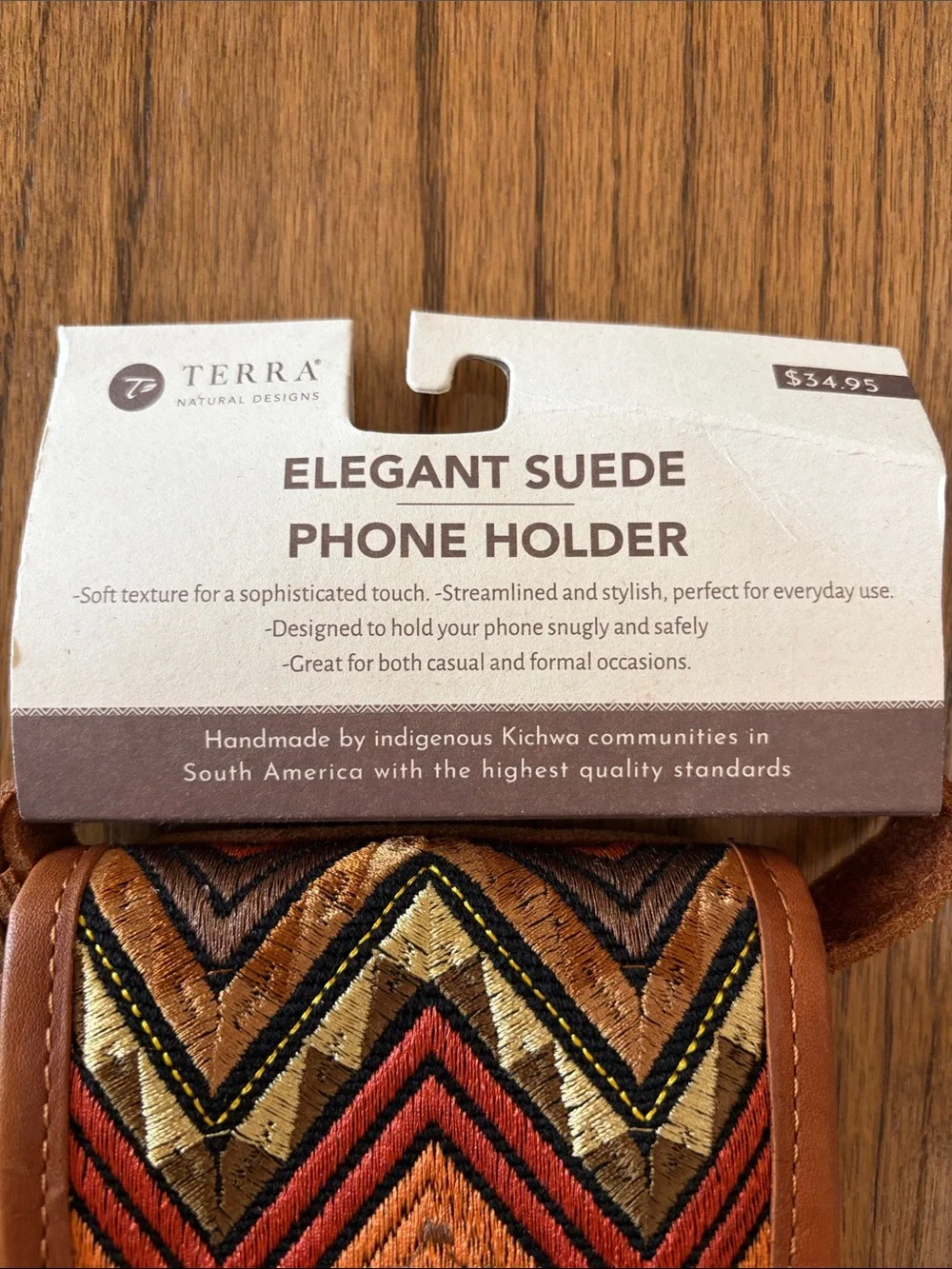 Terra Elegant Suede Phone Holder - Brown Chevron